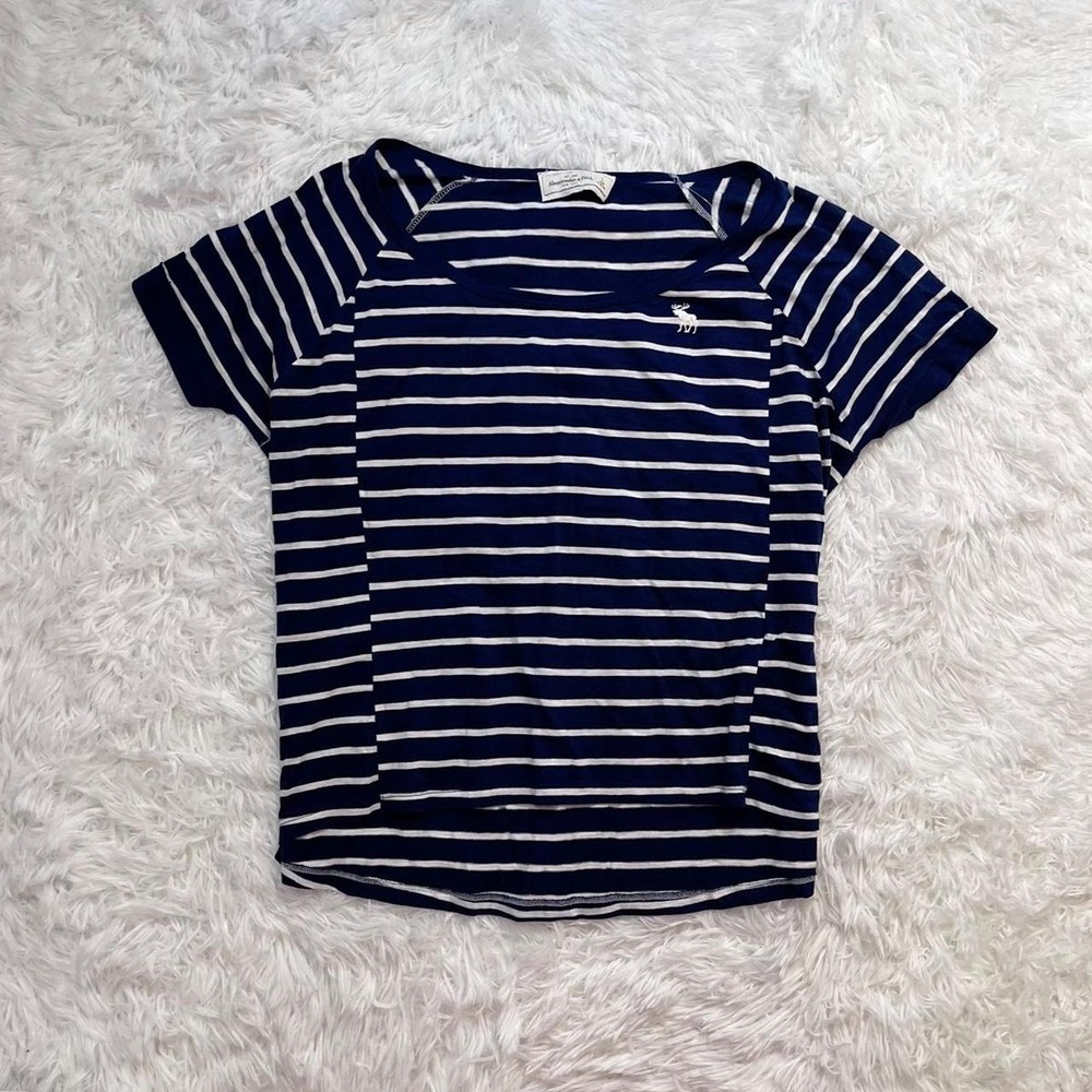 y2k deadstock abercrombie & fitch navy blue white striped slouchy top large